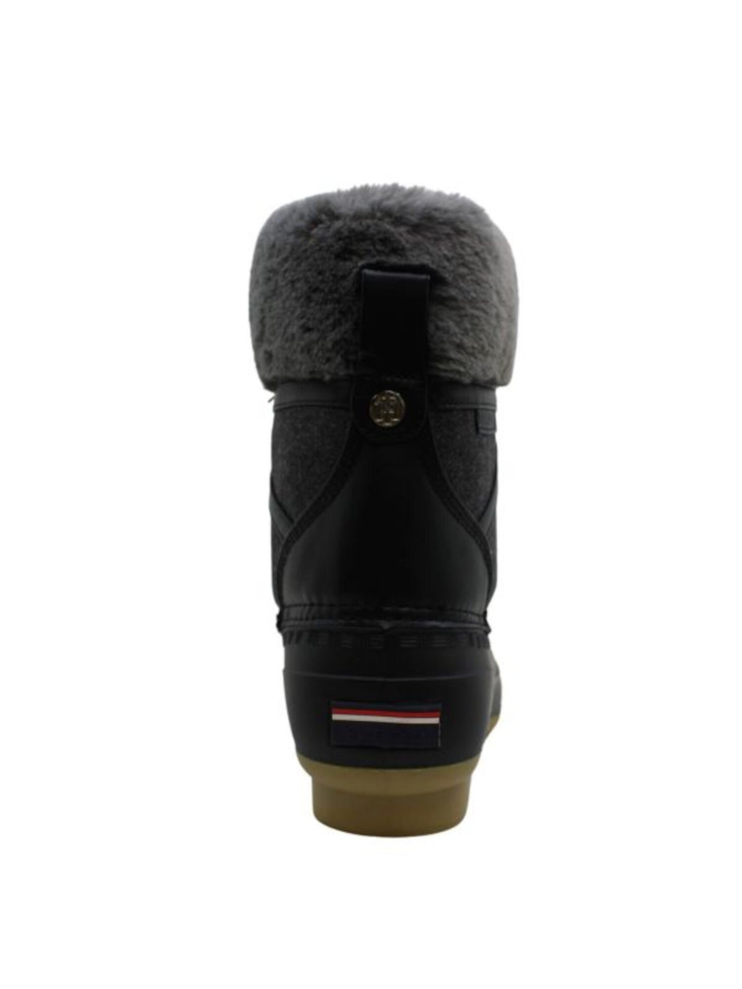 Tommy Hilfiger Women's Metallic Accents Duck Boot Inspired Fur Trim Waterproof Rian Round Toe Block Heel Lace up Snow Boots Black Size 5 M