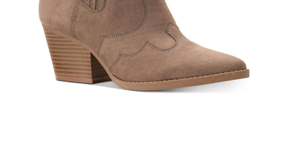 American Rag Womens Beige Western Inspired Stitching Kayla Almond Toe Block Heel Zip-up Booties Brown Size 10 M