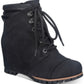 Sun Stone Women's Side Zip Lug Sole Cushioned Lizzie Round Toe Wedge Lace up Booties Black Size 6 M