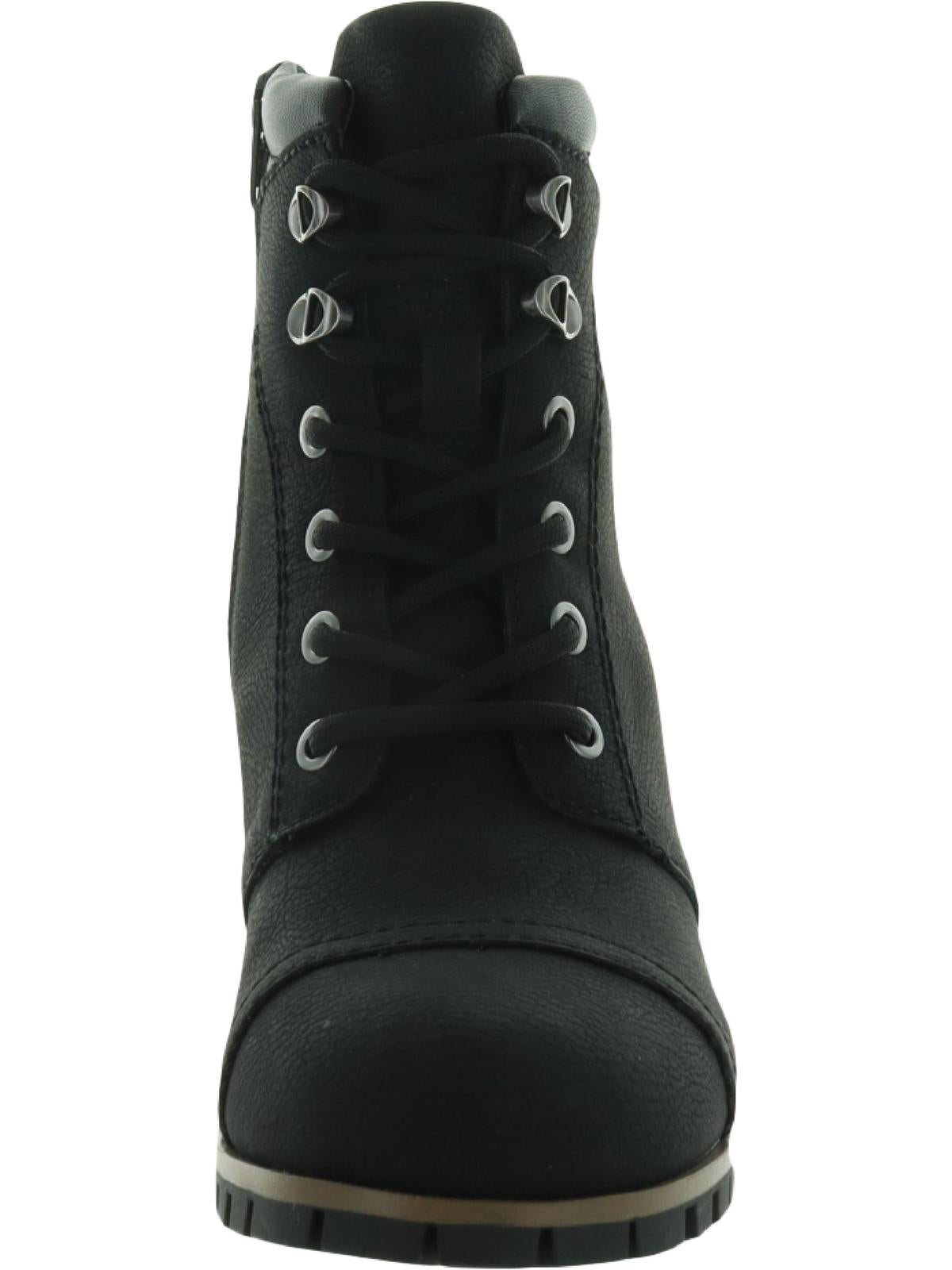 Sun Stone Women's Side Zip Lug Sole Cushioned Lizzie Round Toe Wedge Lace up Booties Black Size 6 M