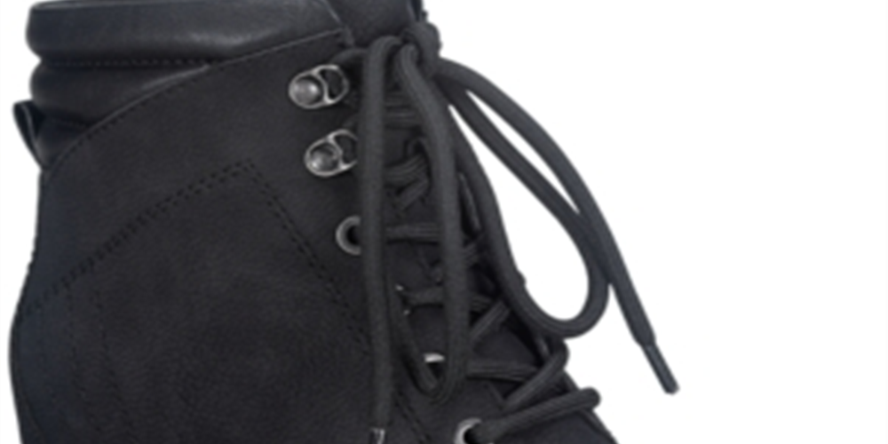 Sun Stone Women's Side Zip Lug Sole Cushioned Lizzie Round Toe Wedge Lace up Booties Black Size 6 M