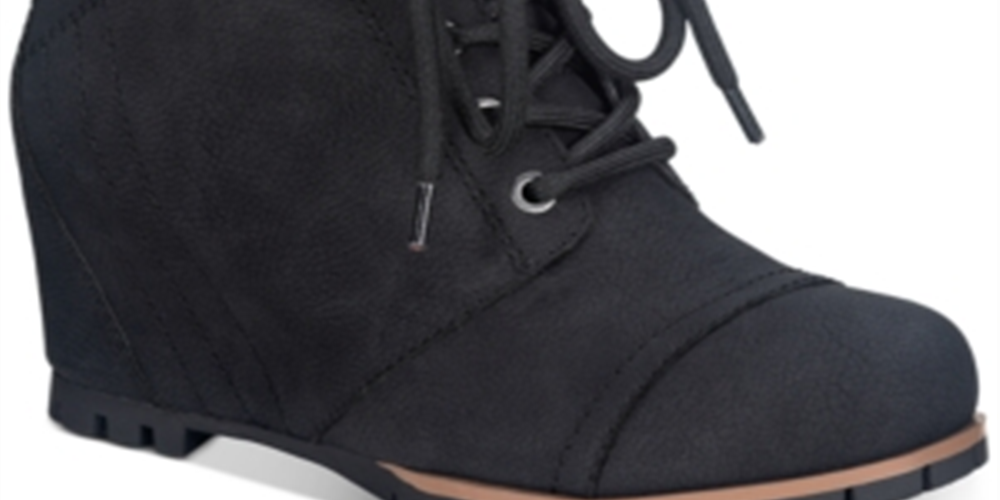 Sun Stone Women's Side Zip Lug Sole Cushioned Lizzie Round Toe Wedge Lace up Booties Black Size 6 M