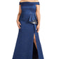 Adrianna Papell Womens Plus Evening Dress Metallic Off-the-Shoulder - Light Navy Blue Size 22