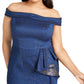 Adrianna Papell Womens Plus Evening Dress Metallic Off-the-Shoulder - Light Navy Blue Size 22