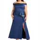 Adrianna Papell Womens Plus Evening Dress Metallic Off-the-Shoulder - Light Navy Blue Size 22