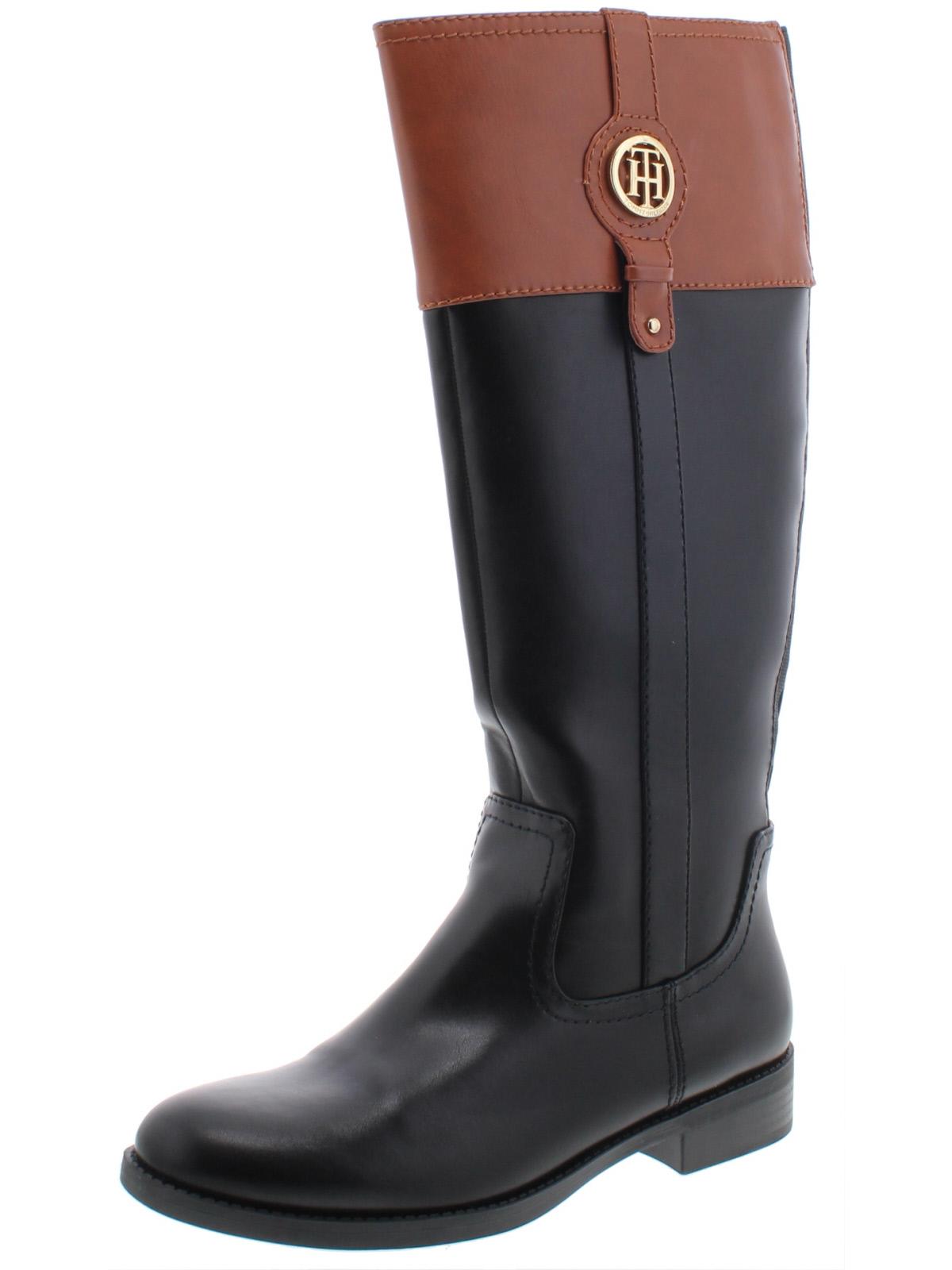 Tommy Hilfiger Women's Imina Leather Closed Toe Knee High Riding Boots Black Size 7.5 M