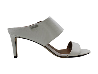 Calvin Klein Women's Sandals Croc-Embossed Cecily Patent Leather Stiletto Slide - White Size 10