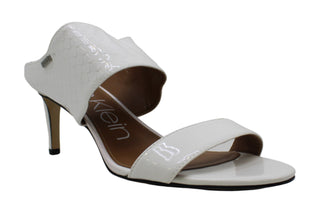 Calvin Klein Women's Sandals Croc-Embossed Cecily Patent Leather Stiletto Slide - White Size 10