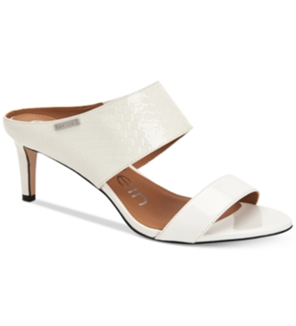 Calvin Klein Women's Sandals Croc-Embossed Cecily Patent Leather Stiletto Slide - White Size 10