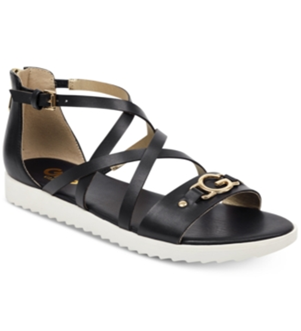 Guess Women's Karin Flat Sandals Shoes Black Size 6 M