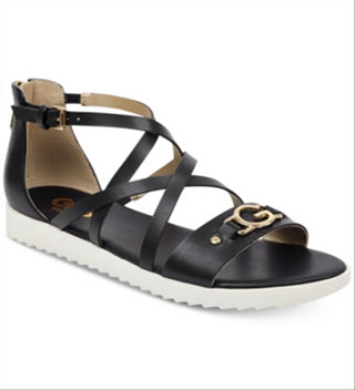 Guess Women's Karin Flat Sandals Shoes Black Size 6 M