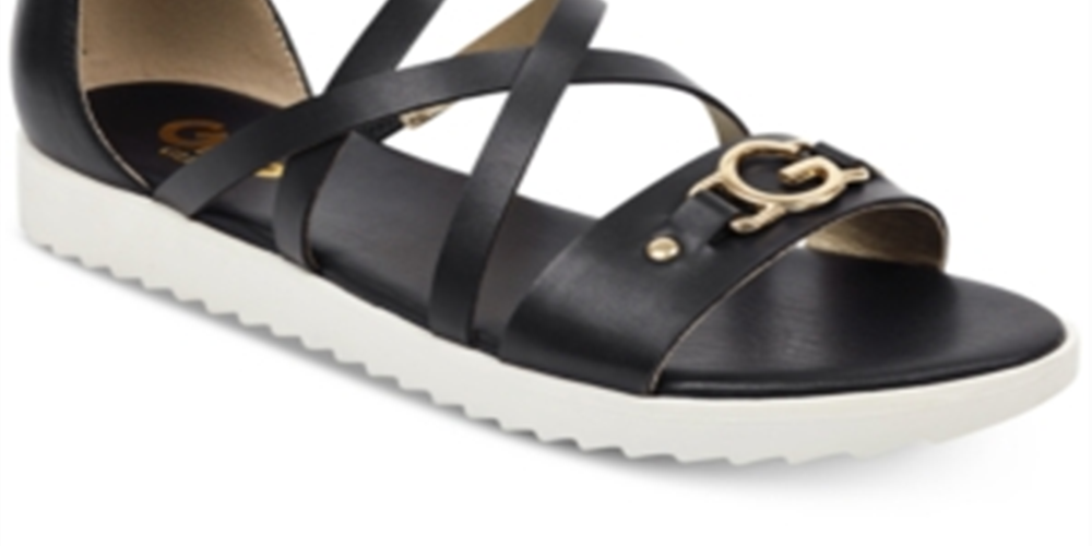 Guess Women's Karin Flat Sandals Shoes Black Size 6 M