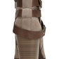 Material Girl Women's Buckled Strap Hardware Detail Cushioned Melany Round Toe Block Heel Zip up Booties Brown Size 9.5 M