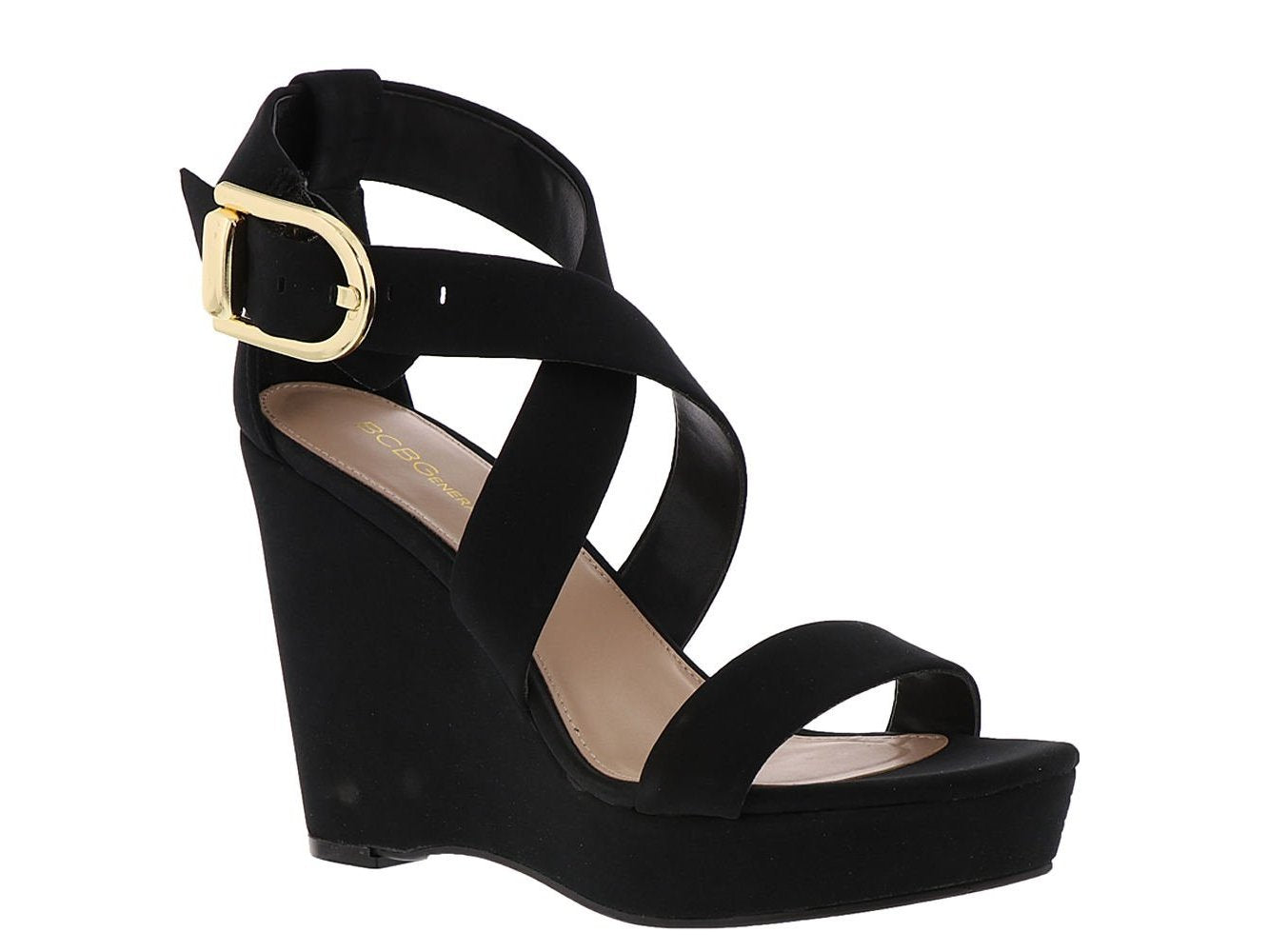 BCBGeneration Womens Jae Fabric Open Toe Casual Platform Sandals Black Size 9.5M