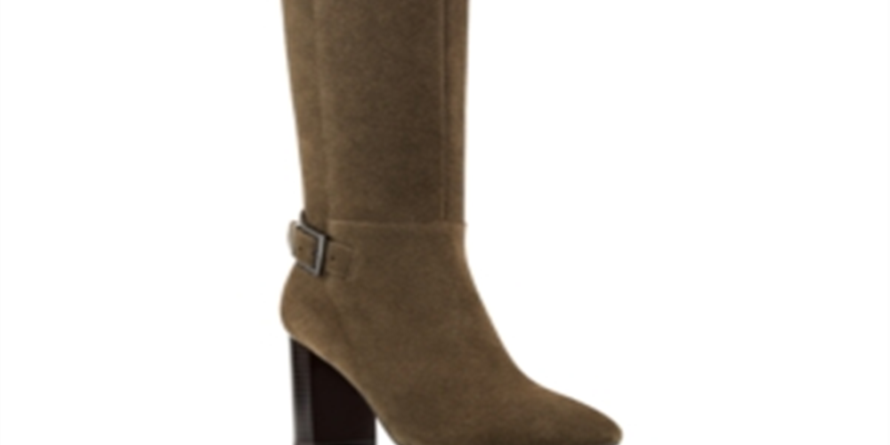 Bandolino Womens Green Metal Heel Accent Buckle Accent Cushioned Bilya Almond Toe Block Heel Zip-up Leather Heeled Boots 8.5 M