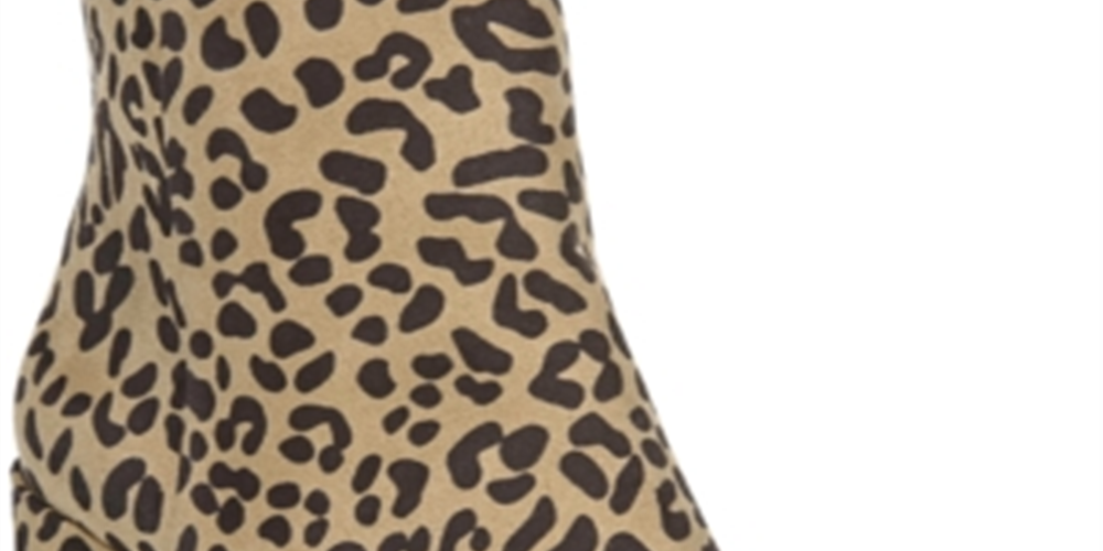 Bar III Women's Leopard Print Comfort Gatlin Almond Toe Block Heel Zip up Booties Brown Size 7.5 M