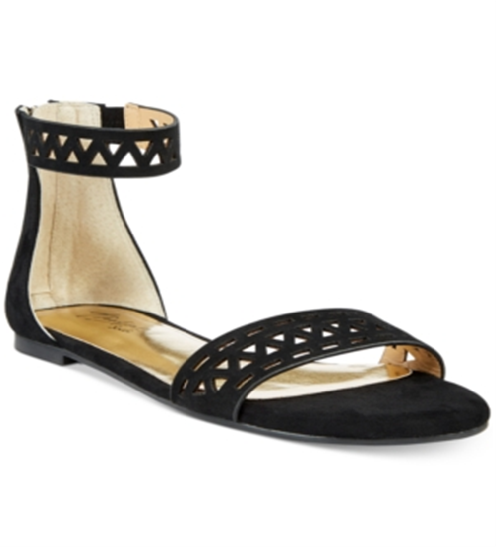 Thalia Sodi Women's Jacey Fabric Open Toe Casual Ankle Strap Sandel Black Size 8.5 M