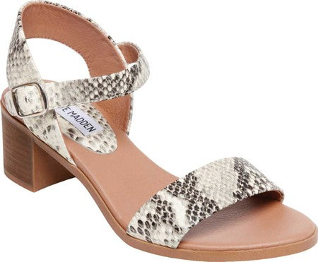 Steve Madden Women's April Heeled Sandal, natural snake Size 5.5 M