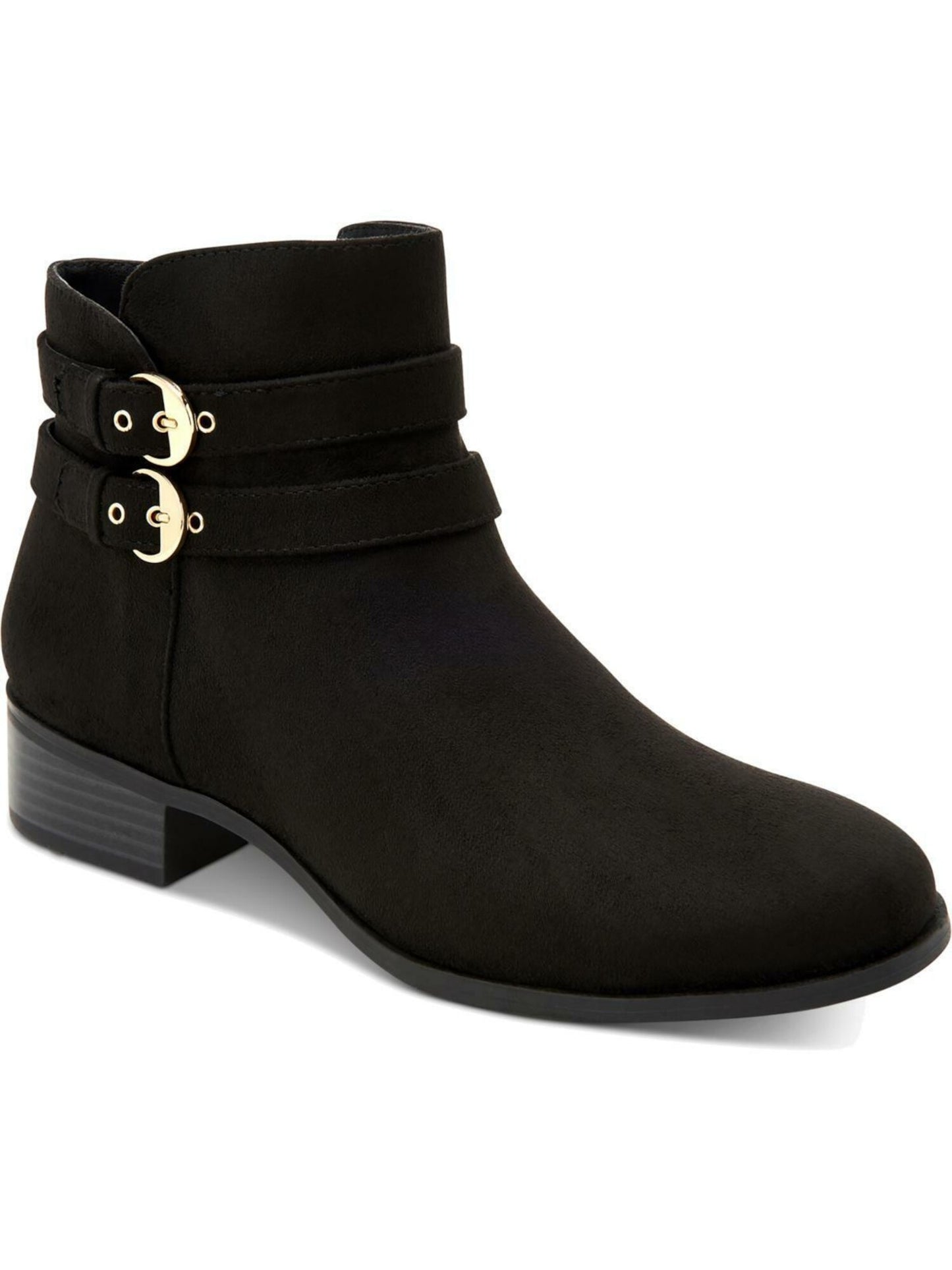 Charter Club Women's Buckle Accent Cushioned Jaimee Almond Toe Block Heel Zip up Booties Black Size 10.5 M