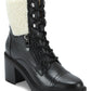 Marc Fisher Women's Padded Zipper Accent Lace up Cap Toe Lug Sole Fur Trim Lansly Round Toe Block Heel Zip up Booties Black Size 9.5M