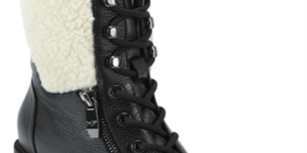 Marc Fisher Women's Padded Zipper Accent Lace up Cap Toe Lug Sole Fur Trim Lansly Round Toe Block Heel Zip up Booties Black Size 9.5M