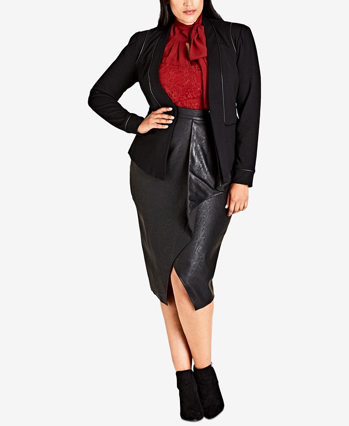 City Chic Women's Jacket Piping Praise  Black Size 22W