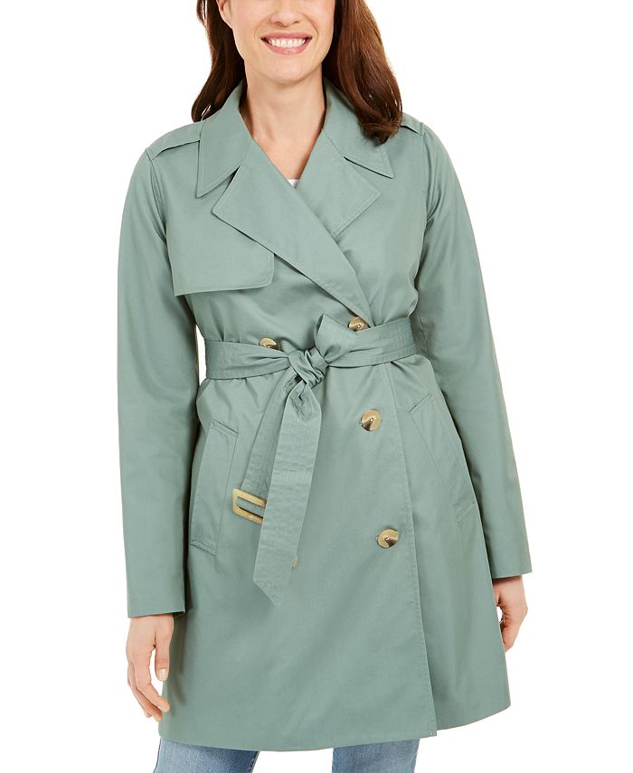 Charter Club Petite Classic Trench Coat  Green Size PL