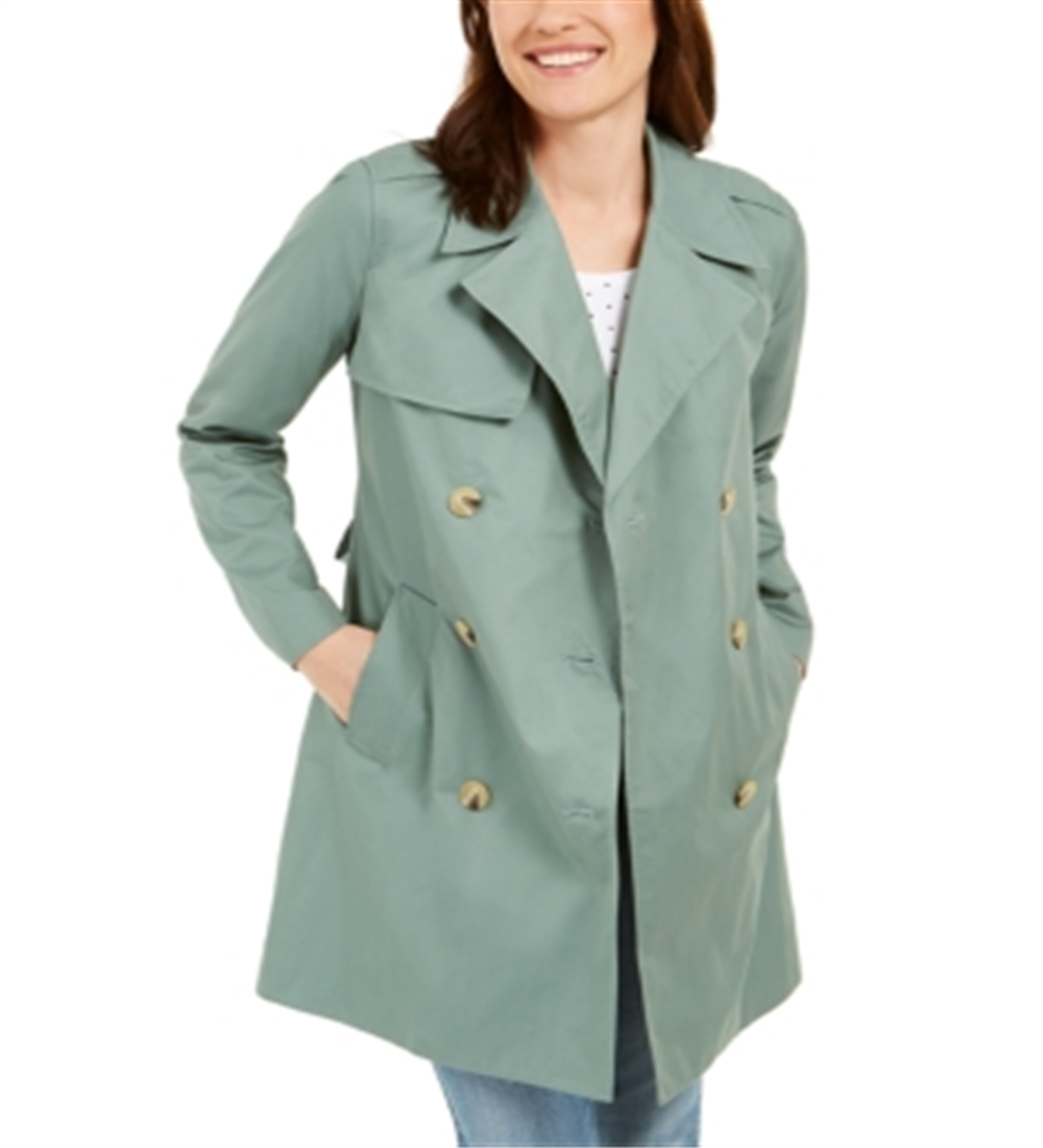 Charter Club Petite Classic Trench Coat  Green Size PL