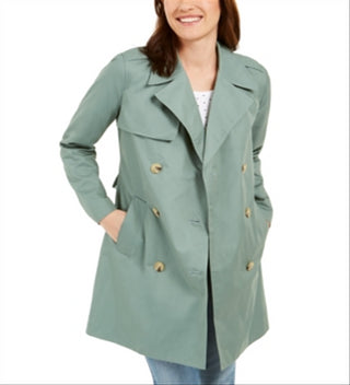 Charter Club Petite Classic Trench Coat  Green Size PL