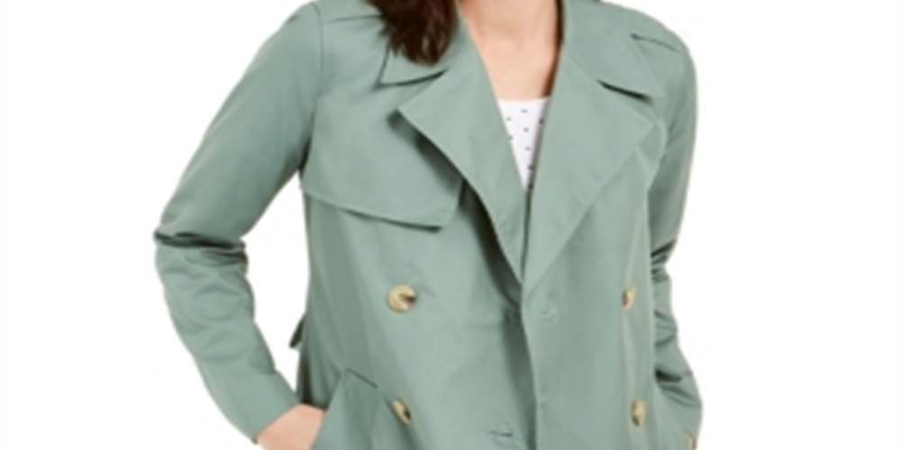 Charter Club Petite Classic Trench Coat  Green Size PL