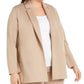 Eileen Fisher Women's Pocketed Notch Collar Back Vent Long Sleeve Wear to Work Jacket Beige Size 2X
