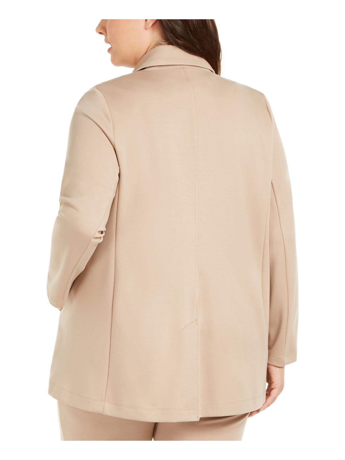 Eileen Fisher Women's Pocketed Notch Collar Back Vent Long Sleeve Wear to Work Jacket Beige Size 2X