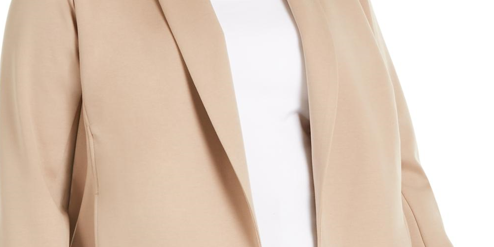 Eileen Fisher Women's Pocketed Notch Collar Back Vent Long Sleeve Wear to Work Jacket Beige Size 2X