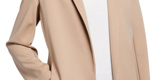 Eileen Fisher Women's Pocketed Notch Collar Back Vent Long Sleeve Wear to Work Jacket Beige Size 2X