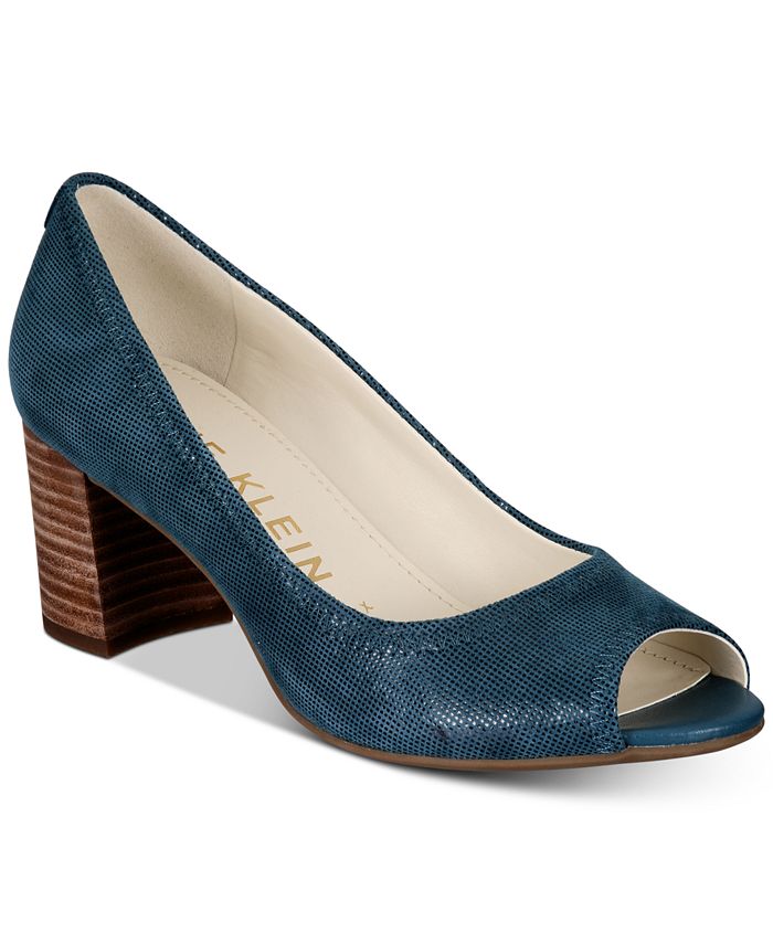 Women's Anne Klein Meredith Peep Toe Pump Leather Blue Size 7.5 M