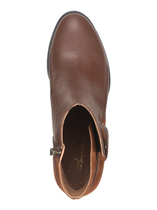 American Rag Women's Strappy Comfort Ashlyn Round Toe Block Heel Zip up Leather Booties Brown Size 8.5 M