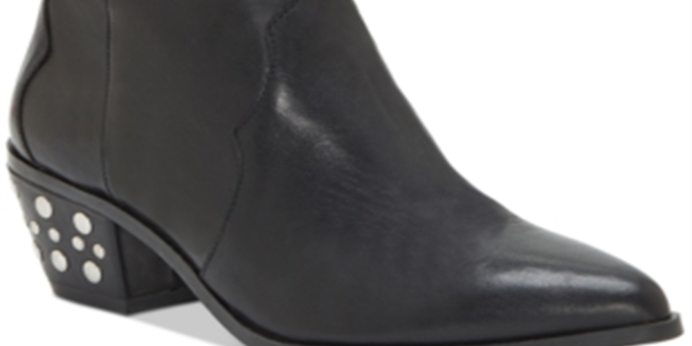 INC International Concepts Women's Memory Foam Studded Cushioned Latisha Pointed Toe Slip on Leather Booties Black Size 5 M