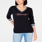 Tommy Hilfiger Women's  Logo Ivy V-Neck Sweater  Sky Captain Multi Black Size XL