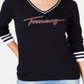 Tommy Hilfiger Women's  Logo Ivy V-Neck Sweater  Sky Captain Multi Black Size XL