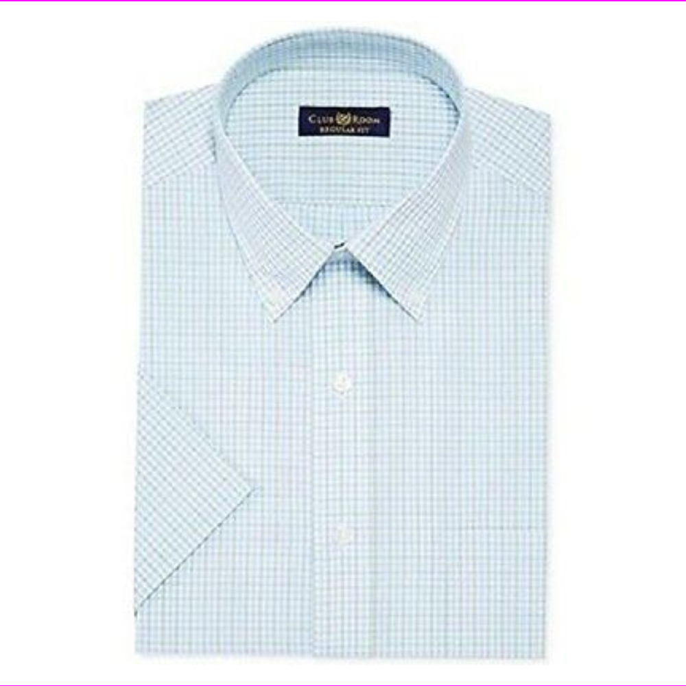 Club Room Men's Sage and Blue Gingham Short-Sleeved Dress Shirt Blue Size 14.5