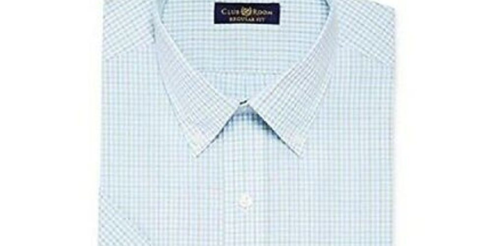 Club Room Men's Sage and Blue Gingham Short-Sleeved Dress Shirt Blue Size 14.5