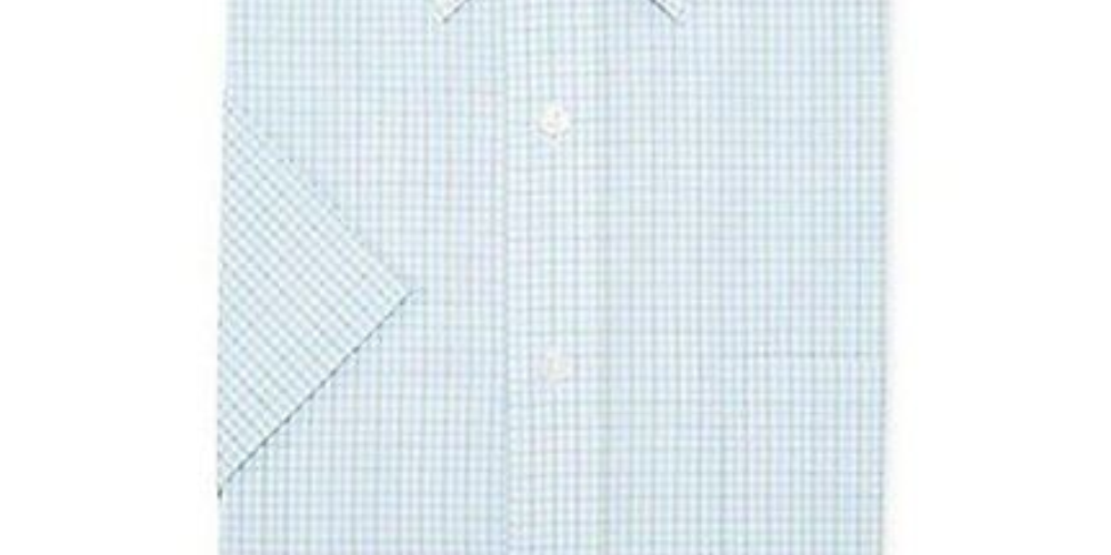 Club Room Men's Sage and Blue Gingham Short-Sleeved Dress Shirt Blue Size 14.5