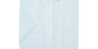 Club Room Men's Sage and Blue Gingham Short-Sleeved Dress Shirt Blue Size 14.5