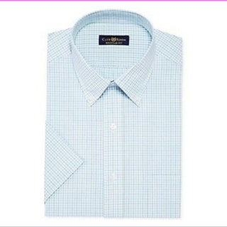 Club Room Men's Sage and Blue Gingham Short-Sleeved Dress Shirt Blue Size 14.5