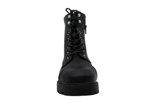 XOXO Women's Elmhurst Leather Round Toe Ankle Combat Boots Black  Size 7.5