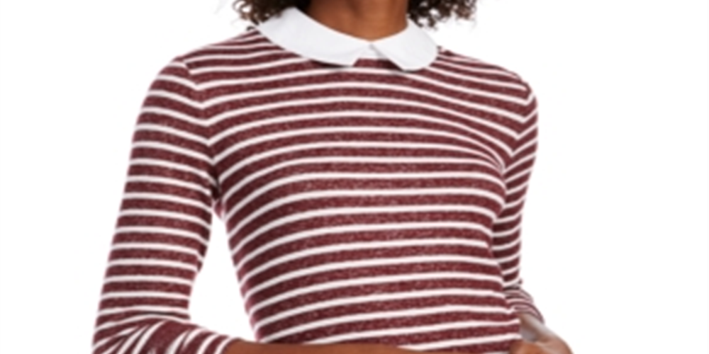 Maison Jules Women's Striped Faux Layer Top  Ruby Wine Red Size 2XL