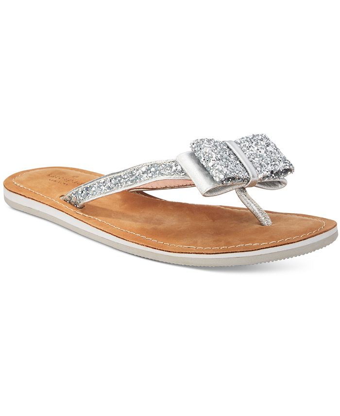 Kate Spade Women's Icarda Leather Trim Glitter Flip-Flops Silver Size -6 M