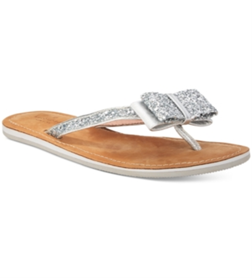 Kate Spade Women's Icarda Leather Trim Glitter Flip-Flops Silver Size -6 M