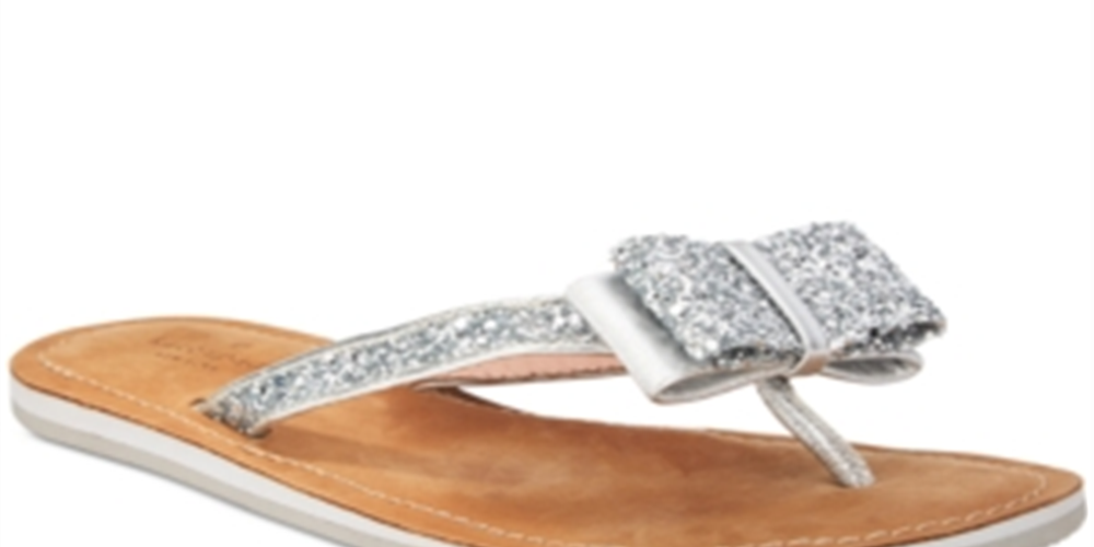 Kate Spade Women's Icarda Leather Trim Glitter Flip-Flops Silver Size -6 M