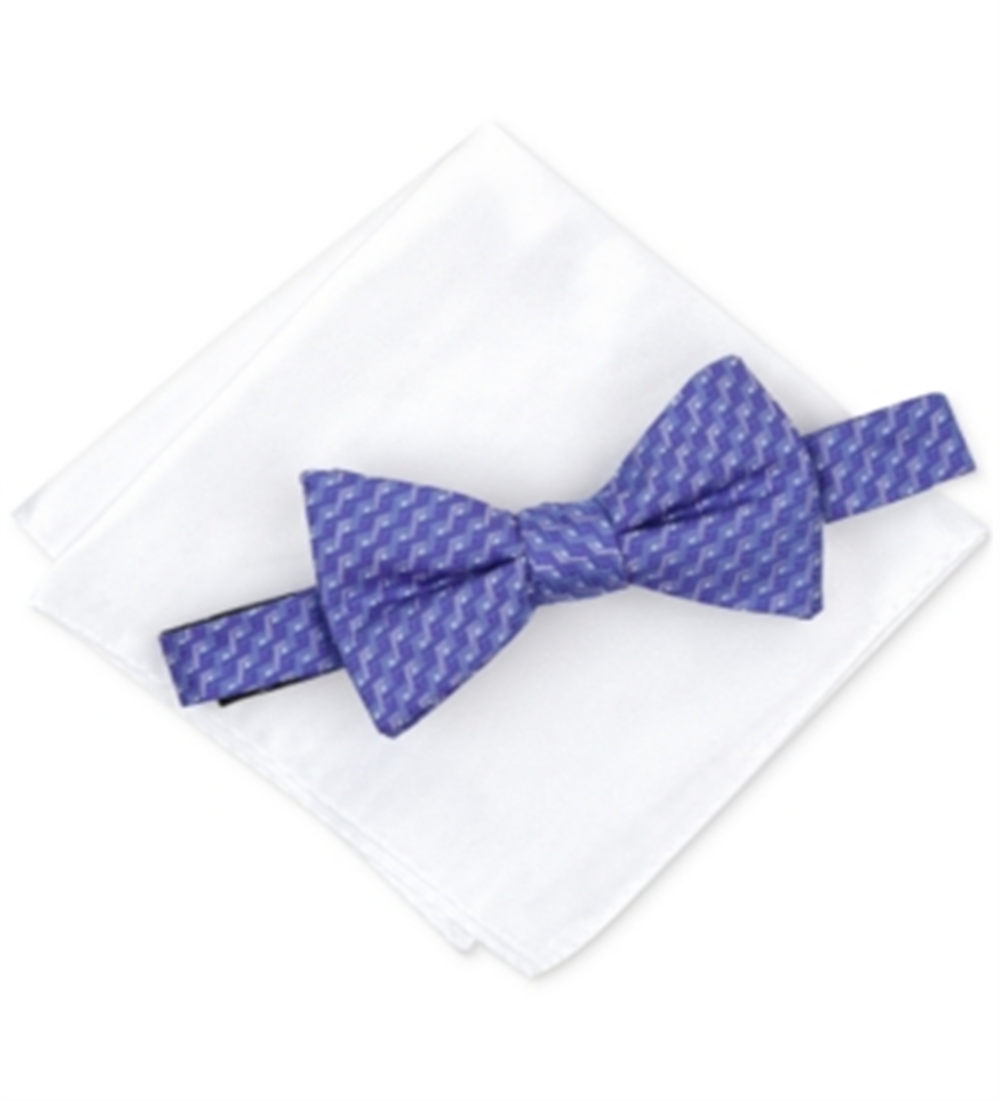Alfani Men's Geometric Pre-Tied Bow Tie & Solid Pocket Square Set  Purple One Size